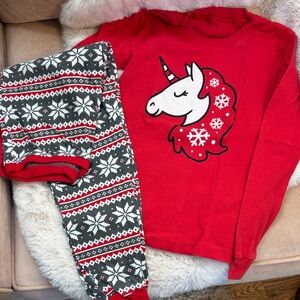 NWOT Kids Red Unicorn Holiday Pajama Set